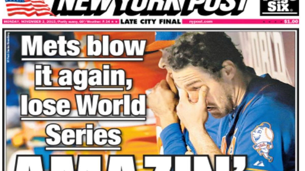 The Monday sports cover of the New York Post minced no words about the Mets’ World Series loss to the Royals in five games.