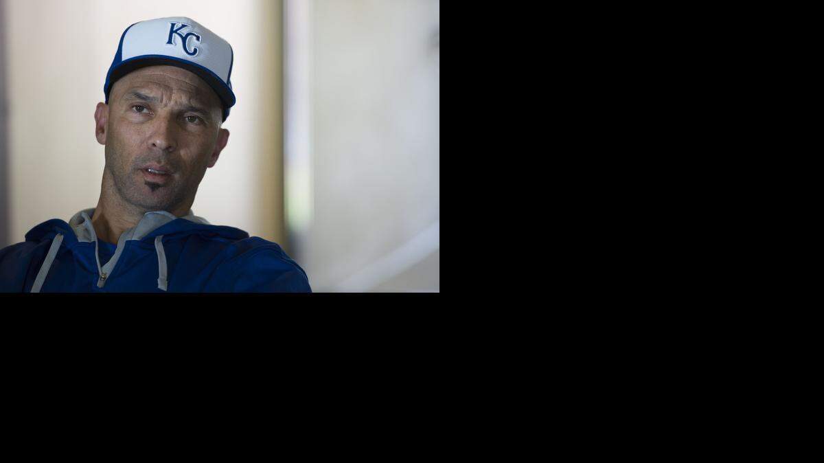 
Kansas City Royals Raul Ibanez answers a question during Thursday's media availability session for the team on October 9, 2014 for the ALCS baseball game at Orioles Park in Camden Yards in Baltimore, Md.
