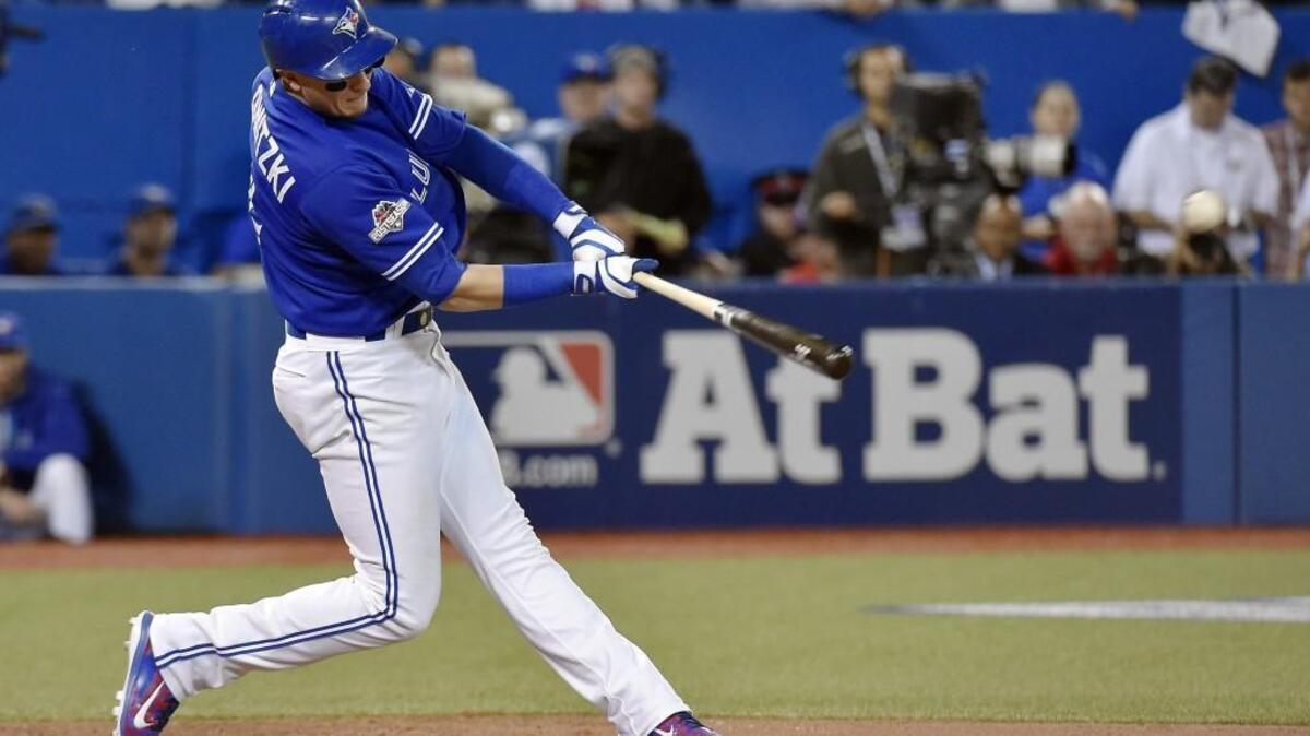 Toronto Blue Jays shortstop Troy Tulowitzki hit a three-run double off Kansas City Royals relief pitcher Kelvin Herrera in the sixth inning of Game 5 of the ALCS.
