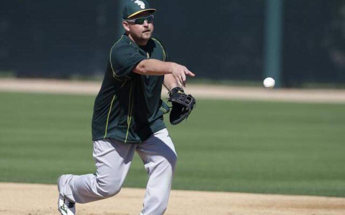 
Billy Butler took part in a spring-training drill with his new team, the Oakland A’s, on Wednesday.
