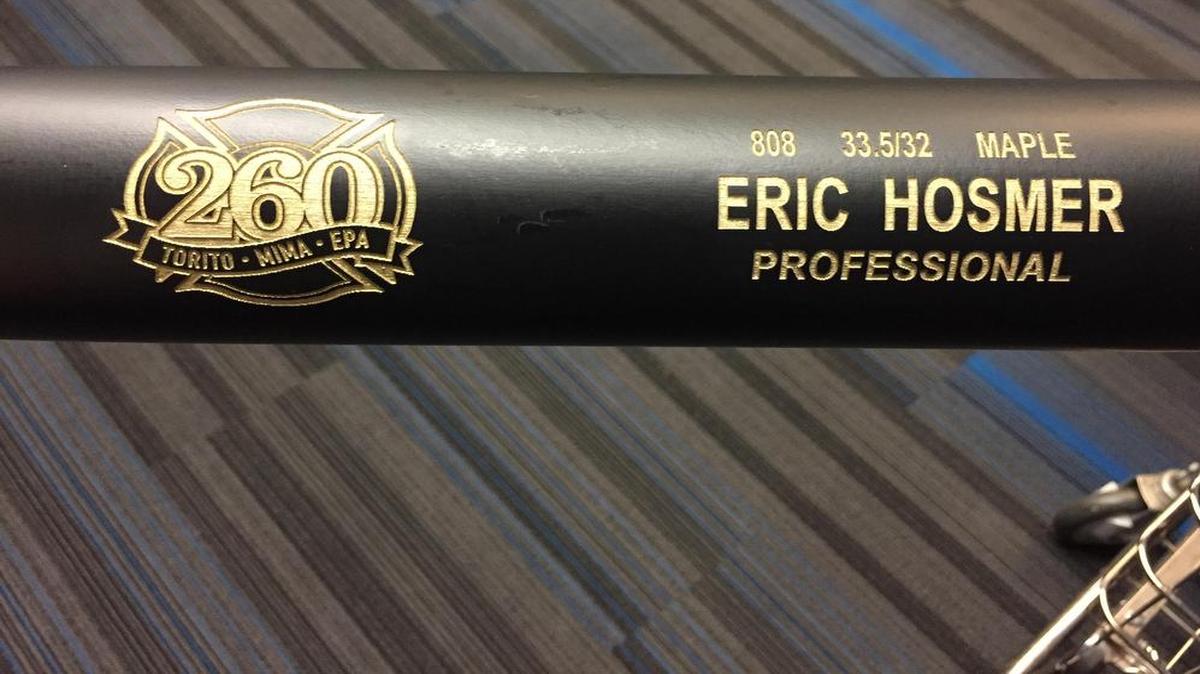 Eric Hosmer’s bat for Players Weekend was adorned to honor his family, including his father, Mike, a former firefighter in Miami.