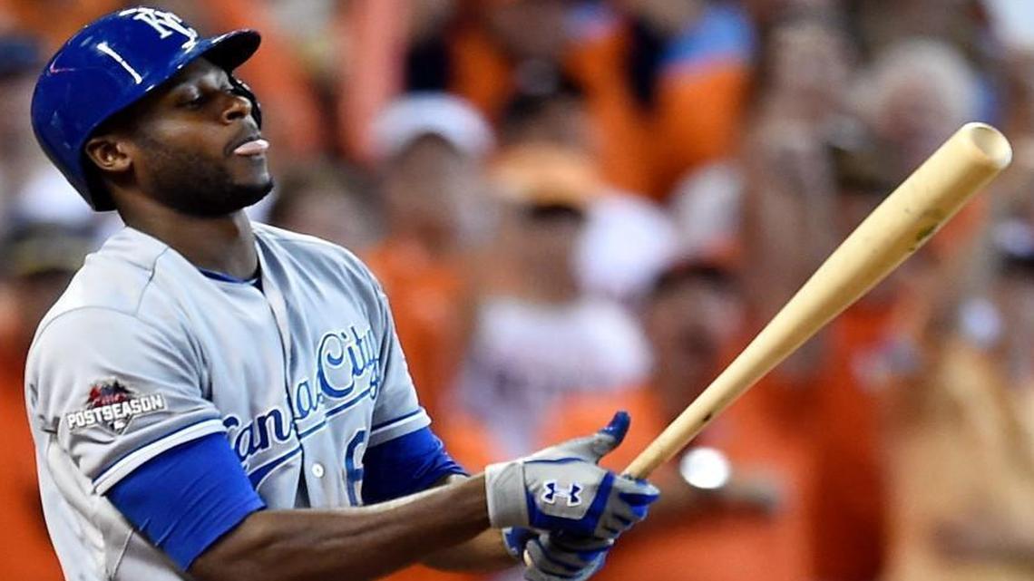 
The Royals’ Lorenzo Cain reacted after striking out and leaving Alex Rios stranded at second base in the seventh inning of Sunday’s American League Division Series game on Sunday at Minute Maid Park in Houston.
