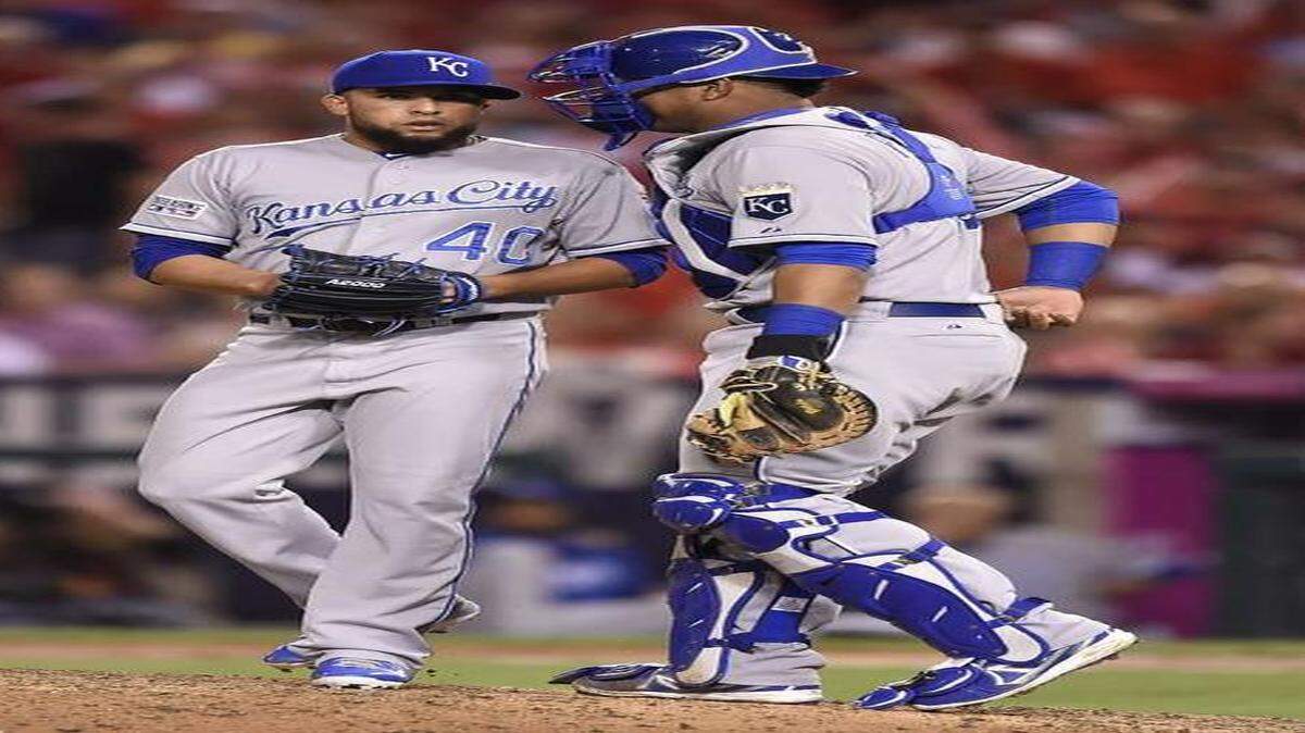 
Royals reliever Kelvin Herrera (left) pitched to just one batter in the seventh inning Thursday before leaving the game because of a slight flexor strain.


