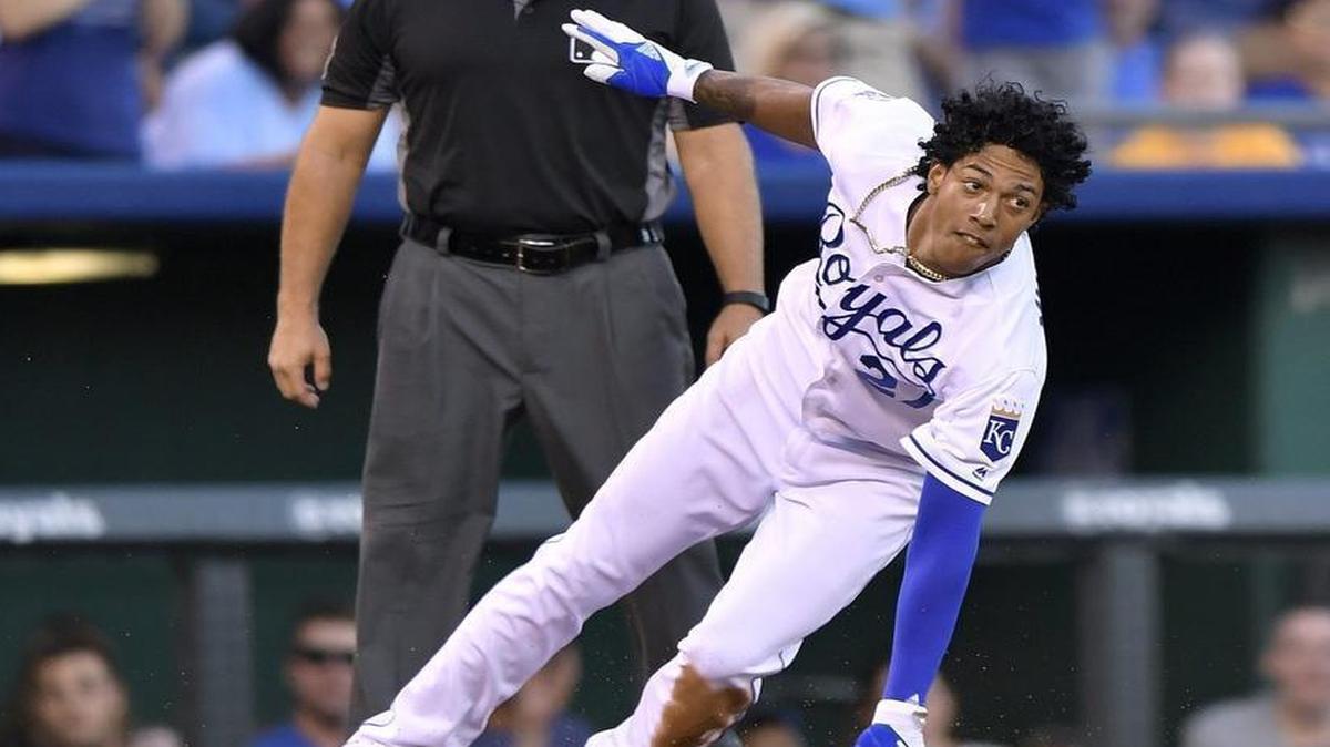 The Royals’ Raul Mondesi reaches third base on a sixth-inning triple that scored Paulo Orlando against the Toronto Blue Jays on Saturday night at Kauffman Stadium. The Royals beat the Blue Jays 4-2, the first time Kansas City had scored more than three runs since scoring seven July 27 against the Los Angeles Angels.