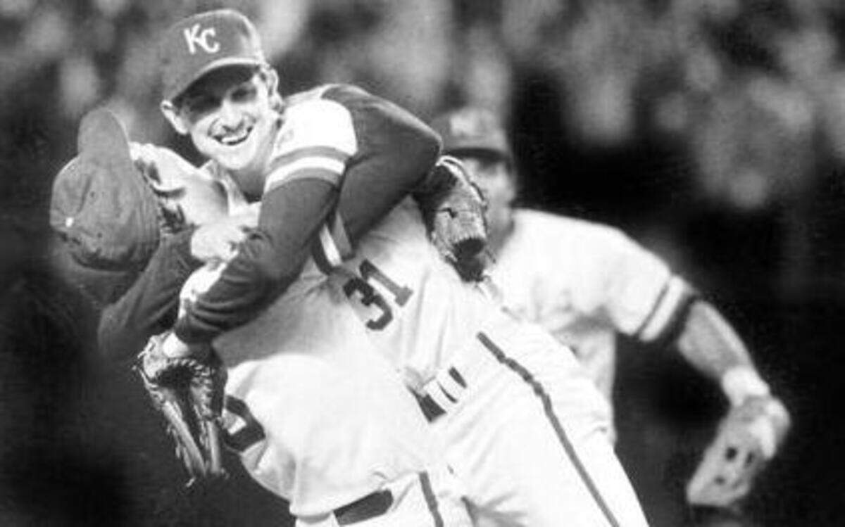 
A couple of Bretts — actually one Brett (George) and one Bret (Saberhagen) — savored the victory 29 years ago as the Royals won the 1985 World Series. The final out having been made, it was time to celebrate.

