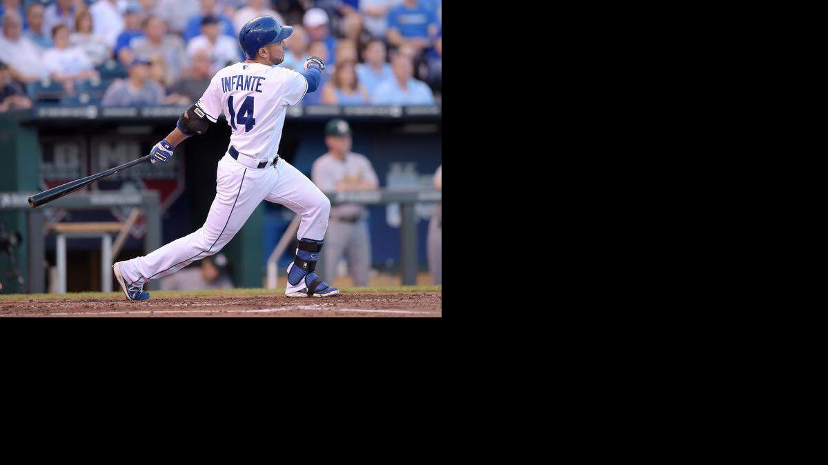 
Omar Infante provided two of the Royals’ three runs Wednesday night with a two-run home run in the third inning against the Oakland Athletics.
