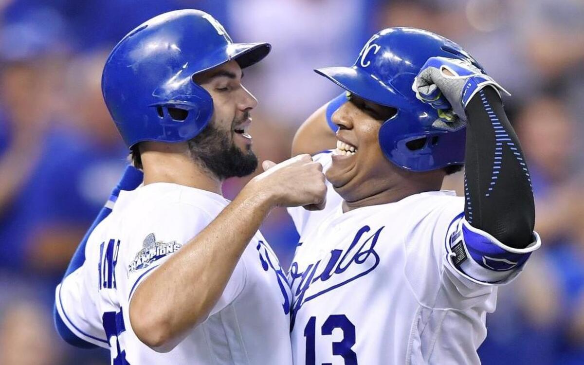 Kansas City Royals catcher Salvador Perez and first baseman Eric Hosmer.