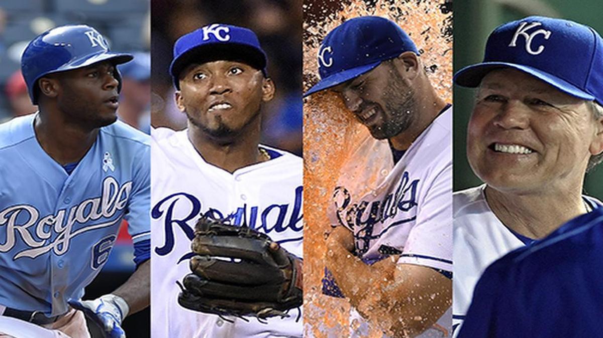 
From left, Lorenzo Cain, Alcides Escobar, Mike Moustakas and Ned Yost.
