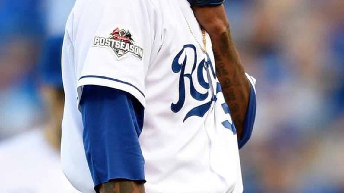 
Yordano Ventura yelled into his glove after allowing a sixth-inning walk on Saturday against Toronto in Game 2 of the ALCS.
