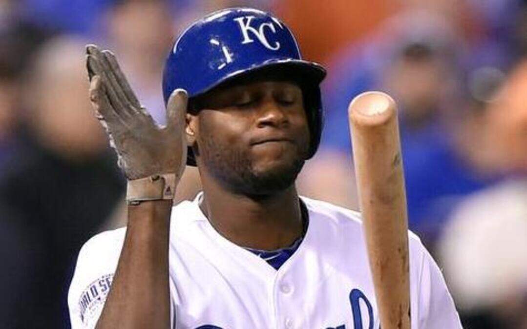 
Royals center fielder Lorenzo Cain reacted after striking out for the final out in the fifth inning against the San Francisco Giants in game seven of the World Series on Wednesday night at Kauffman Stadium.
