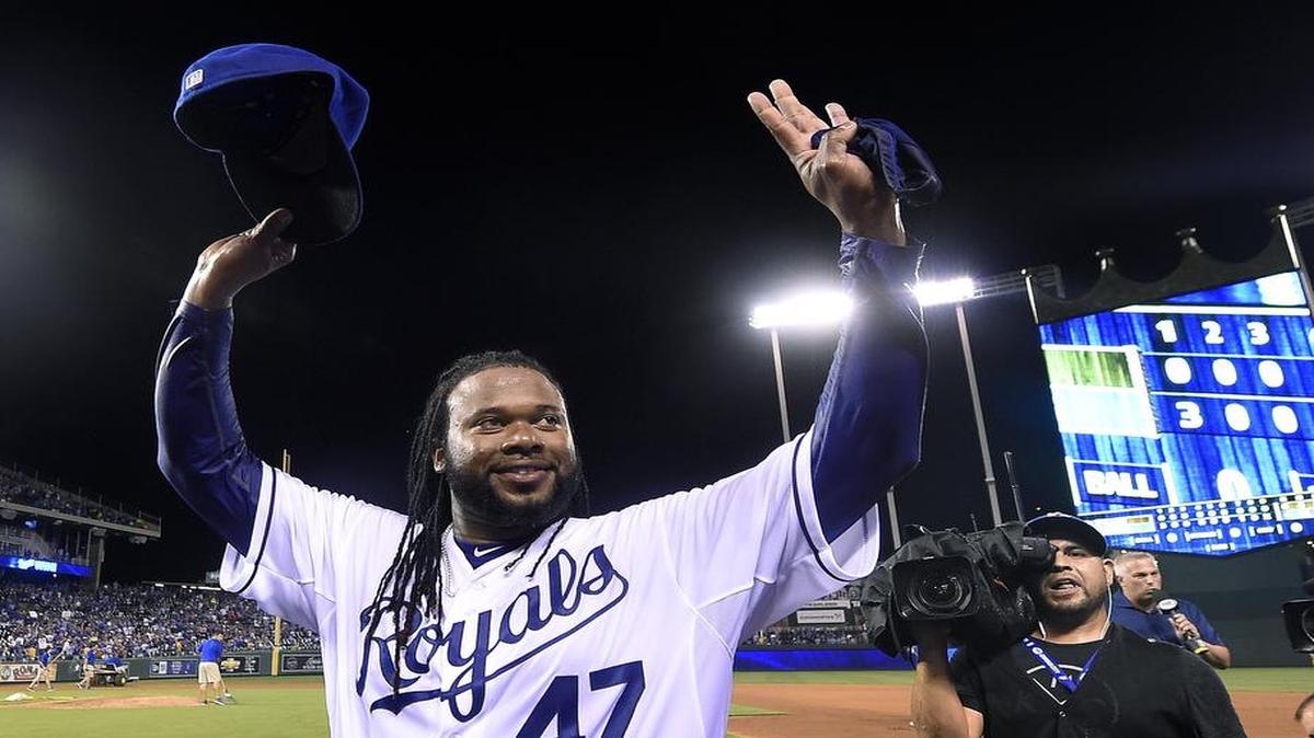 
Royals starting pitcher Johnny Cueto acknowledges the cheers from the fans Monday after his complete game shutout of the Tigers at Kauffman Stadium.
