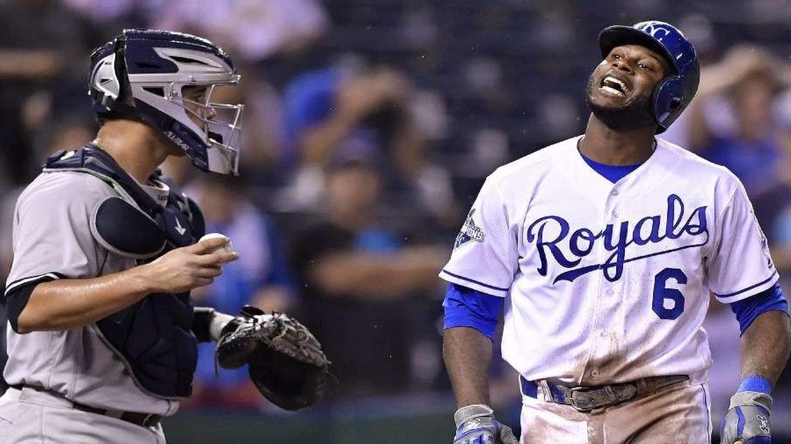 Royals outfielder Lorenzo Cain (right) played against the Yankees on Tuesday, but hasn’t played since because of a sore wrist and hand.