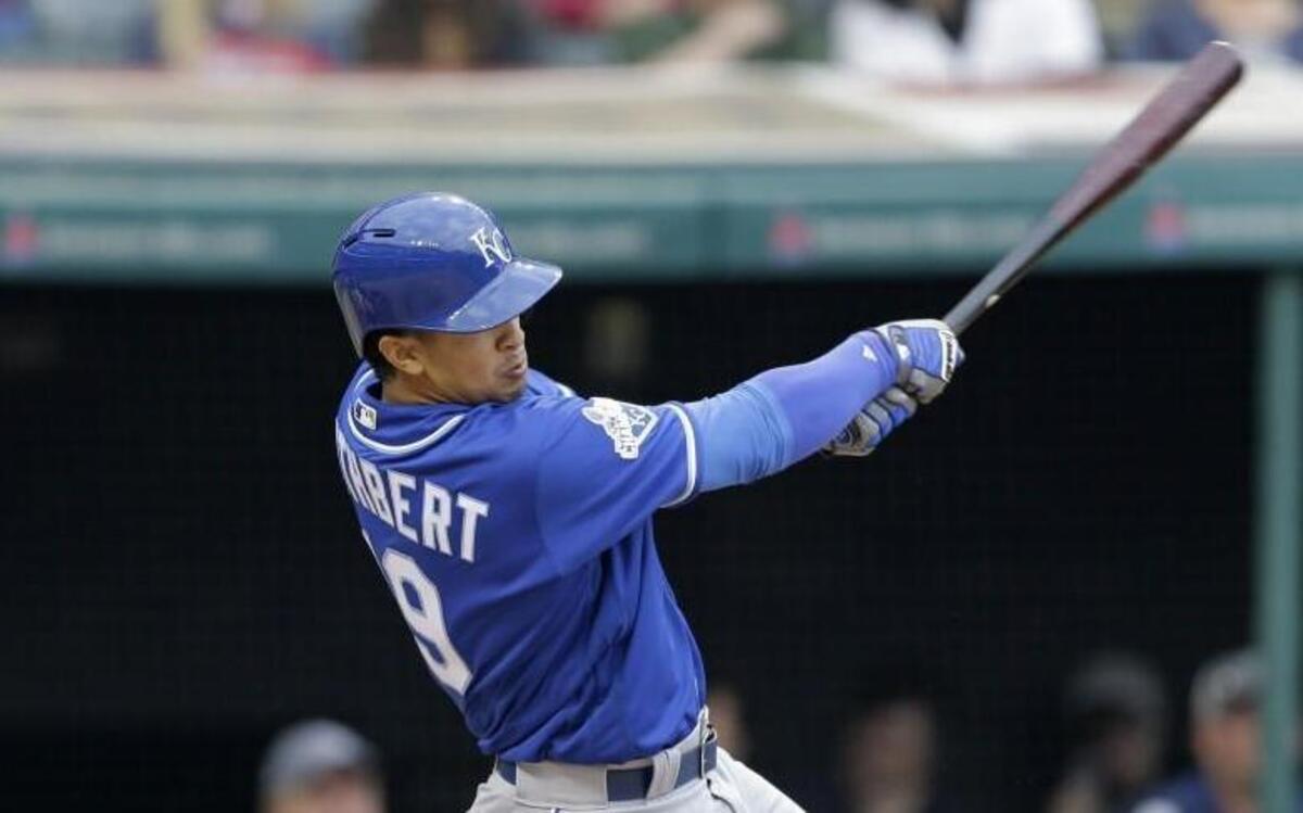 Kansas City Royals third baseman Cheslor Cuthbert hit an RBI single off Cleveland Indians relief pitcher Dan Otero in the eighth inning of Saturday’s game.