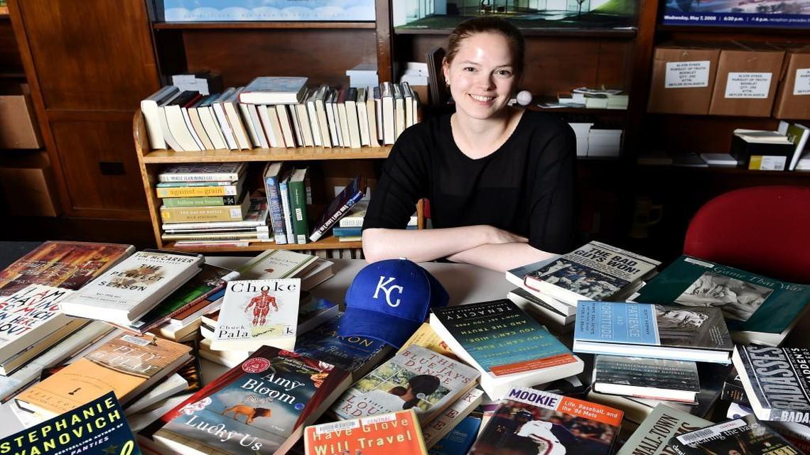 Liesl Christman, the social media manager for the Kansas City Public Library, has selections at the ready for her postseason book spine poetry tweets.