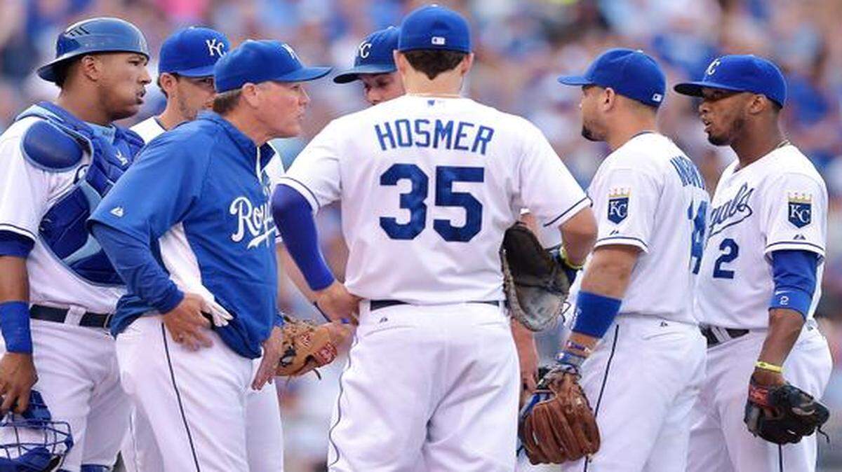
Royals manager Ned Yost made a first-inning visit to the mound during Tuesday's baseball game against the Dodgers at Kauffman Stadium.
