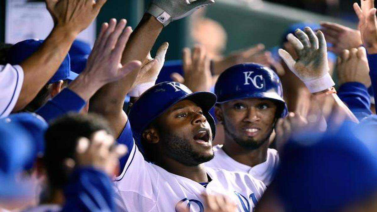 
Lorenzo Cain (6) celebrated with his teammates in the Royals dugout after hitting a three-run home run in the third inning against the Chicago White Sox on Wednesday night at Kauffman Stadium. The Royals won the game 6-2.
