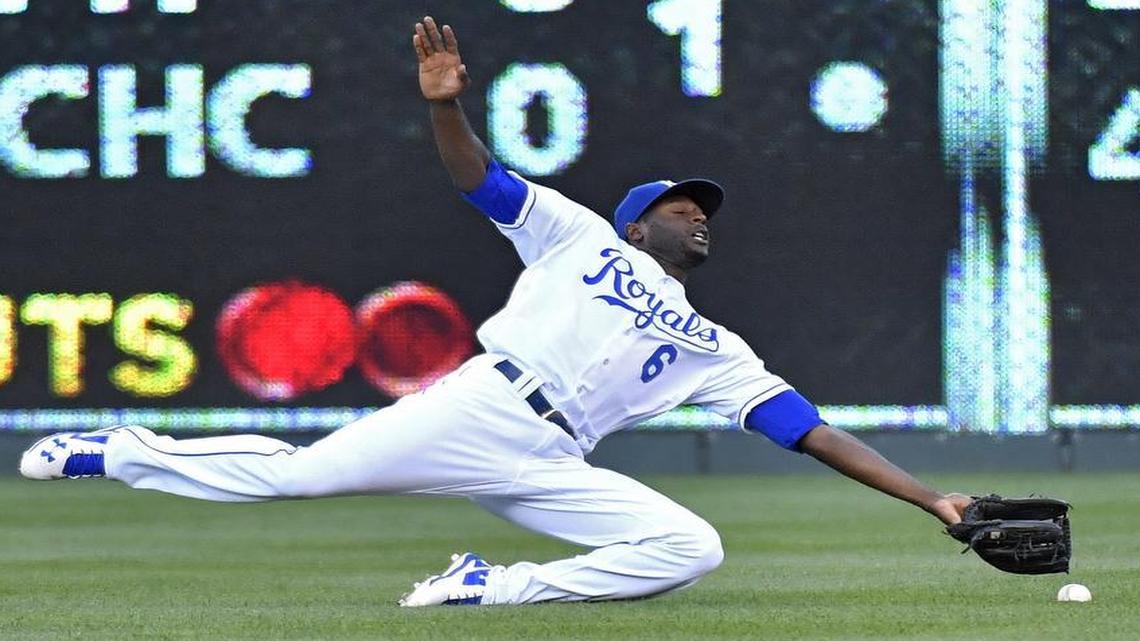 The Rays’ Kevin Kiermaier ended up with a double when Royals center fielder Lorenzo Cain failed to come up with a catch in the first inning of Monday's game at Kauffman Stadium.