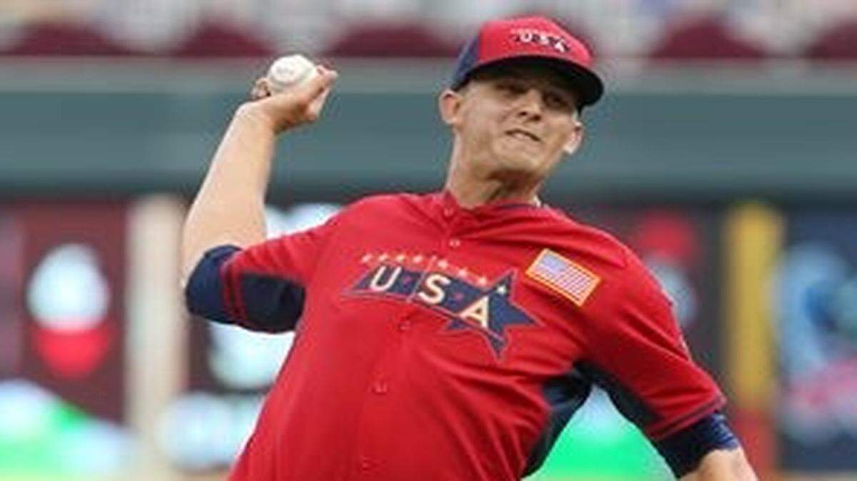 
United States' pitcher Christian Binford pitches during the third inning of the All-Star Futures game. 
