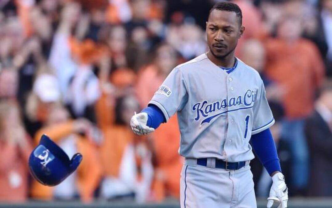 
Royals center fielder Jarrod Dyson tossed his batting helmet after striking out in the second inning against Giants starting pitcher Madison Bumgarner in game five of the World Series on Sunday night at AT&T Park in San Francisco.

