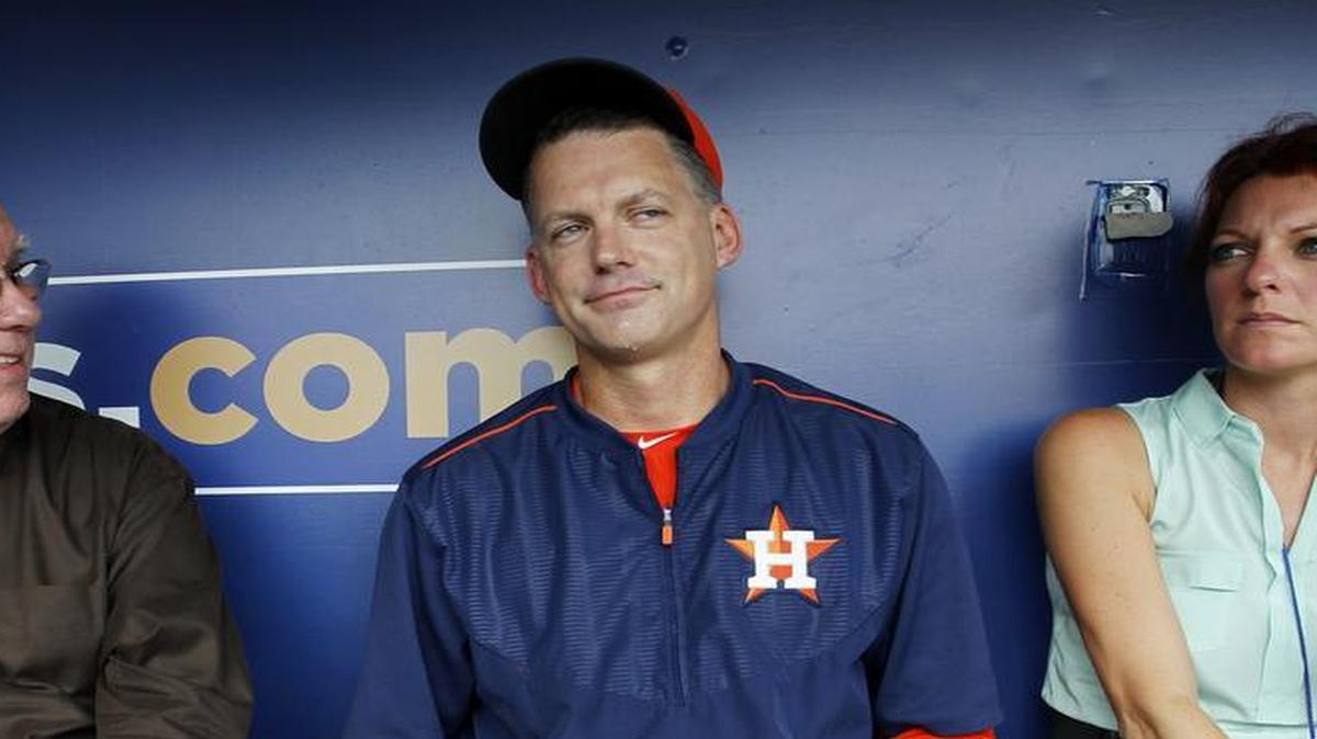 
Houston Astros manager A.J. Hinch spoke to members of the media from the dugout before Friday’s game between the Royals and the Astros at Kauffman Stadium.
