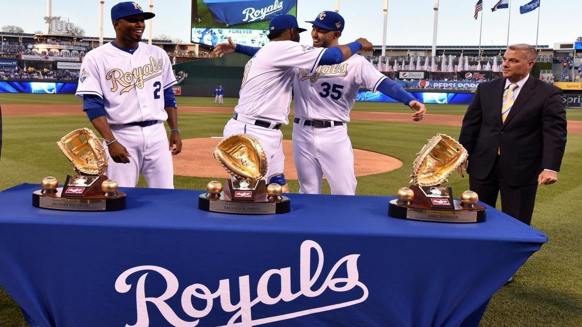 Would Royals general manager Dayton Moore consider trading shortstop Alcides Escobar (left) or first baseman Eric Hosmer (third from left) before they become free agents after 2017?