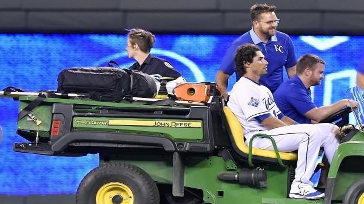 Kansas City left fielder Brett Eibner came up limping after chasing down a fly ball in the fifth inning of the Royals’ game against the Tampa Bay Rays on Tuesday night. The trainers appeared to be focused on his lower left leg. Eibner made his major-league debut on Friday.