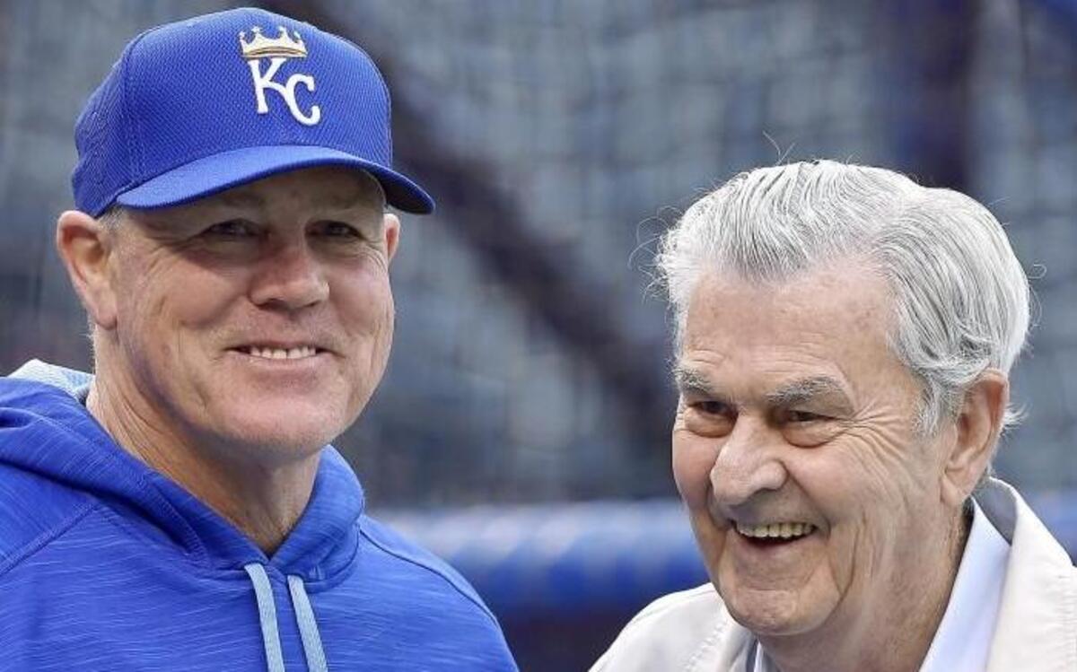Royals manager Ned Yost (left, shown Monday with team owner David Glass) reaffirmed Tuesday his desire to stay the course on offense despite having been shut out three times in four days.