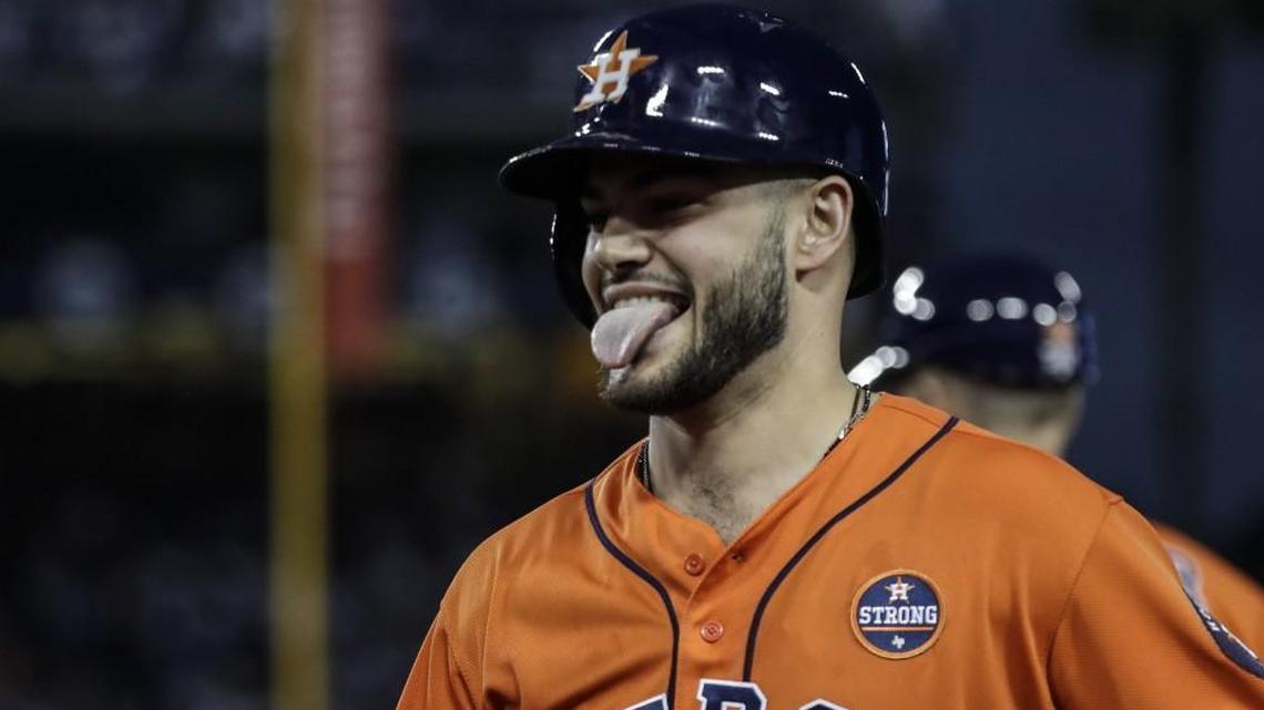 Houston Astros pitcher Lance McCullers Jr. reacted after driving in a run during the second inning of Game 7 of the World Series earlier this month.
