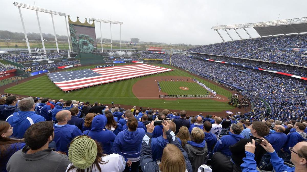 
Fans filled the stadium for opening ceremonies Monday, April 6, 2015, at the Kansas City Royals’ season-opener against the Chicago White Sox at Kauffman Stadium.
