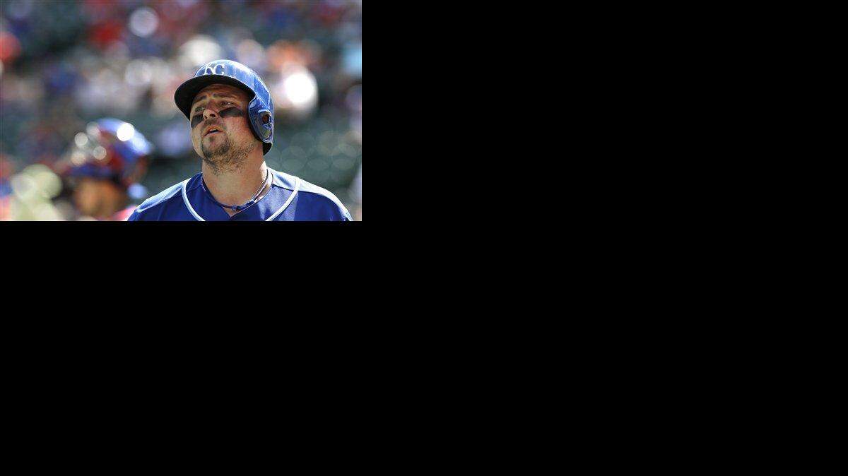 
Kansas City Royals Billy Butler walks back to the dugout after striking out during the baseball game against the Texas Rangers Sunday, Aug. 24, 2014, in Arlington, Texas. (AP Photo/LM Otero)
