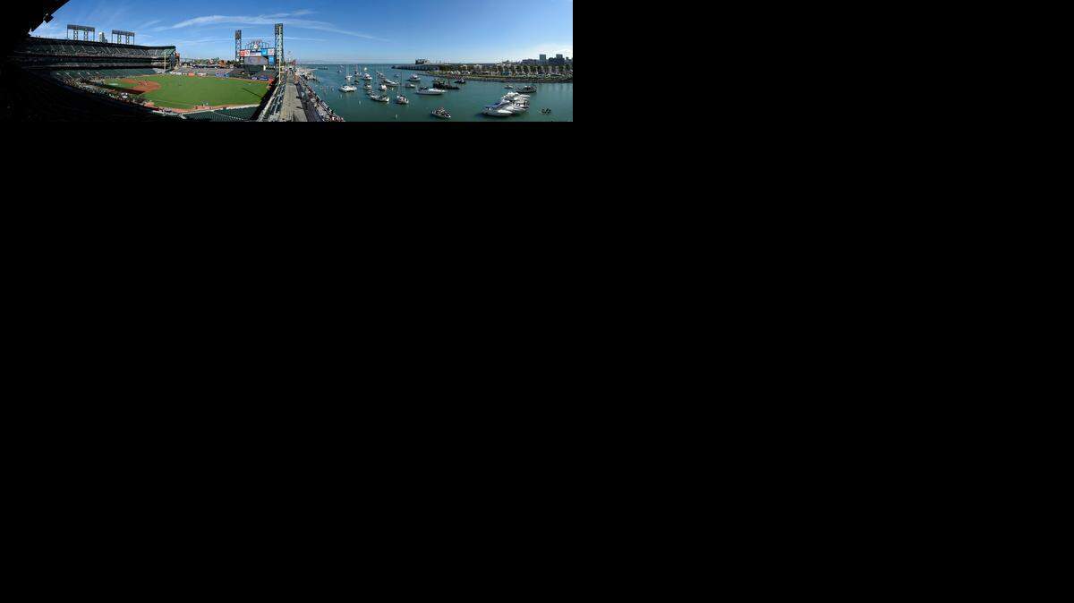
A panoramic photo, stitched together from 27 still images, shows the scene at AT&T Park in San Francisco before game three of the World Series at AT&T Park in San Francisco, Calif.
