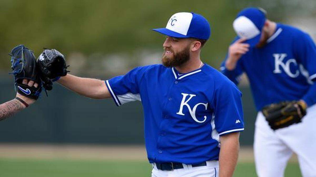 
Royals pitcher Danny Duffy was all smiles while pitchers worked out Friday at spring training in Surprise, Ariz.
