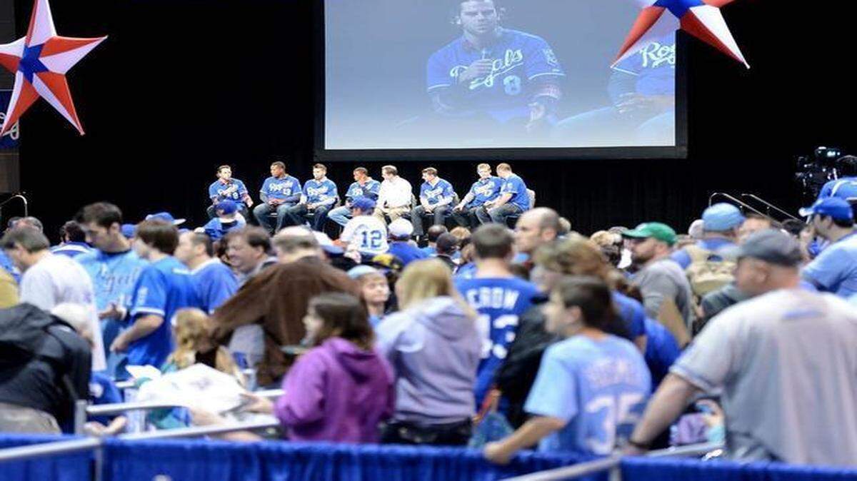 
Kansas City baseball fans heard from some of their favorite players, including Mike Moustakas, at the 2013 Royals FanFest at the Overland Park Convention Center. This year’s event runs Friday through Saturday at Bartle Hall in the Kansas City Convention Center.
