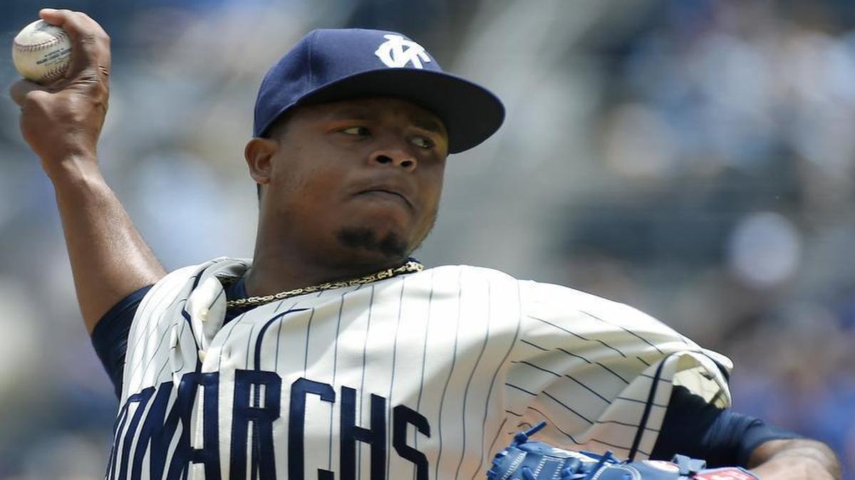 
Kansas City starter Edinson Volquez silenced the New York Yankees for seven scoreless innings as the Royals, dressed in replica uniforms of the Kansas City Monarchs of the Negro Leagues, collected another series with a 6-0 victory on Sunday at Kauffman Stadium. Volquez commanded all three of his pitches with impunity and controlled the Yankees with ease. He yielded only three hits. He walked none. 
