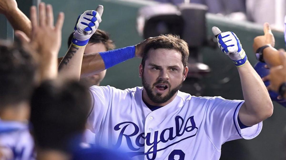 Kansas City Royals third baseman Mike Moustakas was congratulated after hitting a home run during a game earlier this month at Kauffman Stadium.