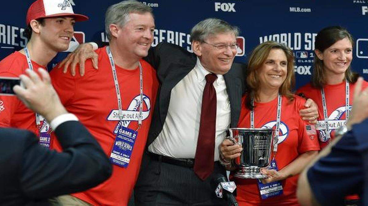 
Prior to game to game two of the World Series, commissioner Bud Selig recognized the family of Pete Frates, which included (from left) brother Andrew, father John, mother Nancy and sister Jenn Mayo.


