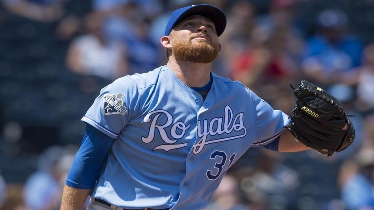 Kansas City Royals starting pitcher Ian Kennedy watched one of his four home runs allowed Wednesday, this one by Cleveland’s Carlos Santana to start off the fifth inning.