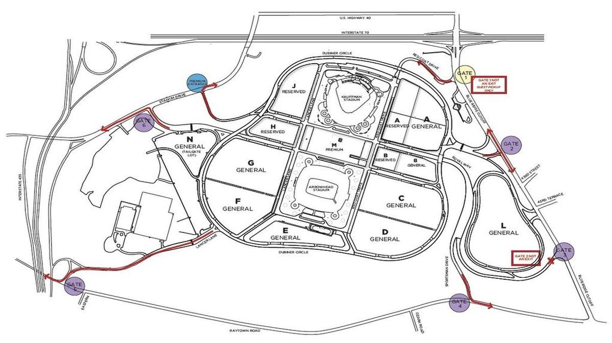 
This map shows how the Royals will be directing traffic out of Kauffman Stadium following games.
