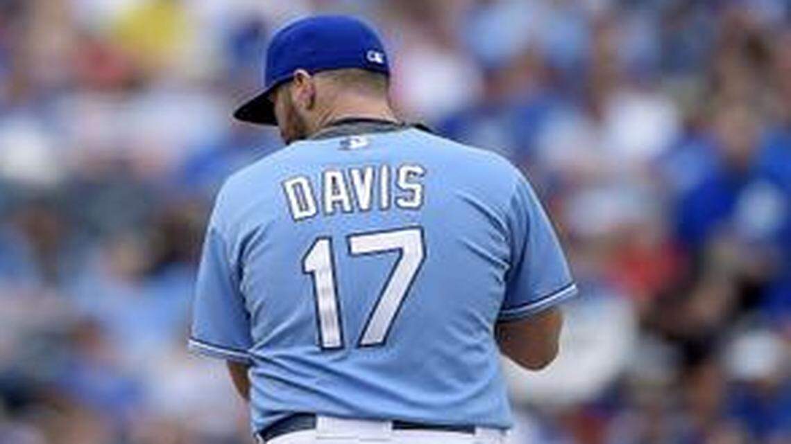 
Kansas City Royals relief pitcher Wade Davis changed his jersey number to 17 this year to honor his stepbrother Dustin Huguley, who died last August at age 25 of a heart ailment.
