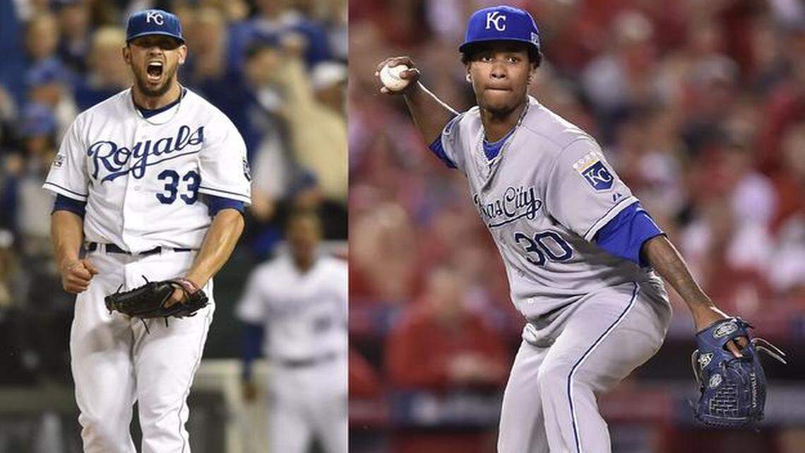 
James Shields (left) and Yordano Ventura are the Royals’ probable starters in games one and two of the American League Championship Series, which starts Friday in Baltimore.
