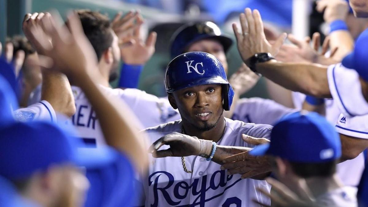 Kansas City Royals shortstop Alcides Escobar was congratulated after hitting a three-run home run against the New York Yankees on Aug. 29 at Kauffman Stadium.