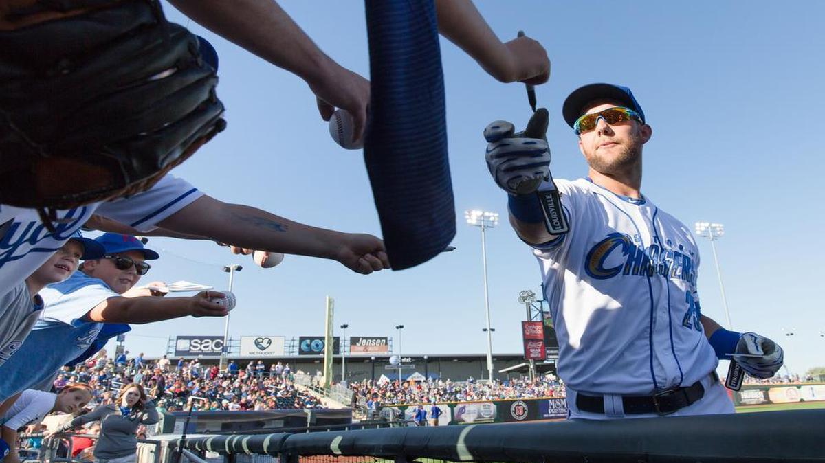 
Alex Gordon signed autographs before the Omaha Storm Chasers took on Sacramento at Werner Park in Papillion, Neb. on Sunday.
