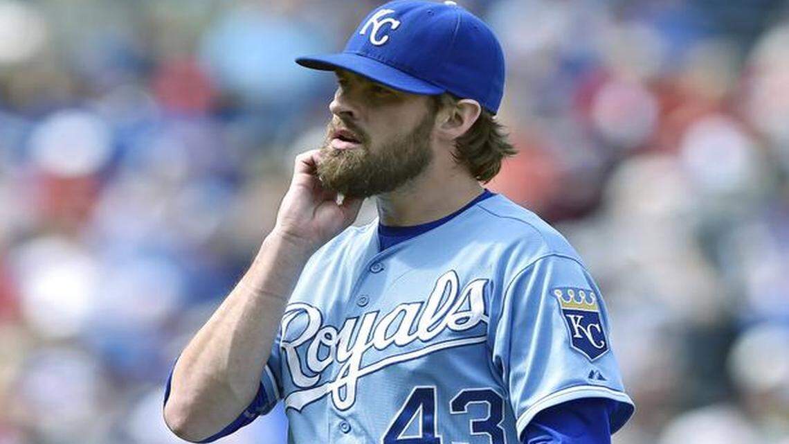
Right-hander Aaron Crow was 6-1 with a 4.12 ERA in 67 relief appearances for the Royals in 2014 but did not pitch in the playoffs.
