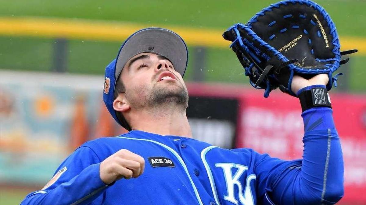 Whit Merrifield is competing for the starting job at second base this spring, but he was subbing for Eric Hosmer at first base in Monday’s game against the Mariners.