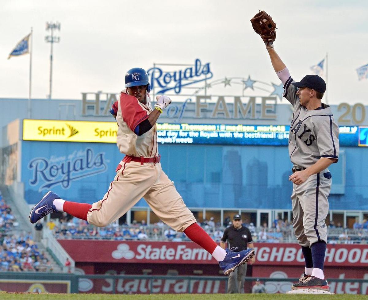 Royals shortstop Alcides Escobar wore a Kansas City Monarchs jersey and Washington Nationals first baseman Adam LaRoche wore a Homestead Grays jersey when the two teams played on Aug. 24, 2013, at Kauffman Stadium.