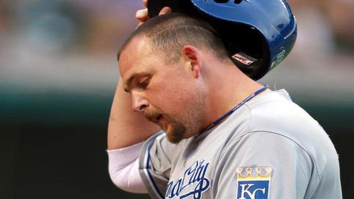 
Billy Butler walked back to the dugout after the Indians’ Lonnie Chisenhall tagged him out at third base in the fifth inning Saturday night in Cleveland. The Royals challenged the call, but it was upheld after a video review.
