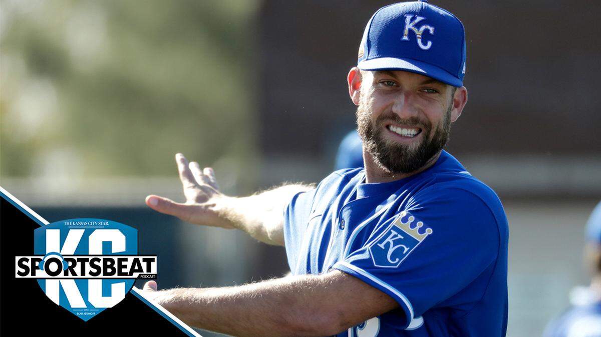 Danny Duffy stretches during spring training in 2020.