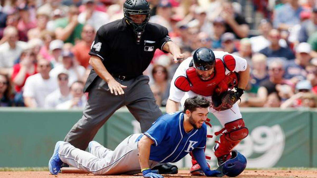 
Red Sox pitcher Jon Lester hit the Royals’ Eric Hosmer with a pitch in the first inning of Sunday’s game. Hosmer remained in the game, and extended his hitting streak to 16 games with a sixth-inning single. Hosmer said he did not expect to miss any time. 
