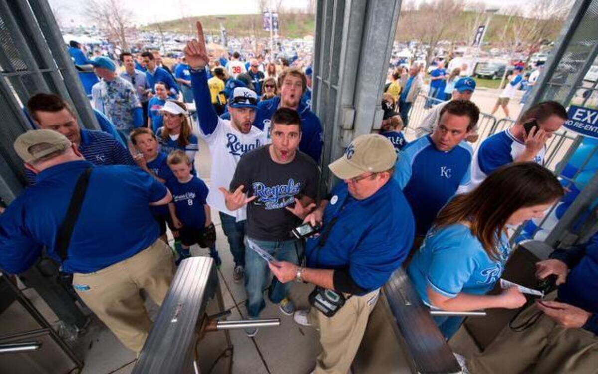
Kansas City Royals fans poured through the admission gates prior to the game between the Kansas City Royals and the Minnesota Twins on Opening Day, April 8, 2013 at Kauffman Stadium.
