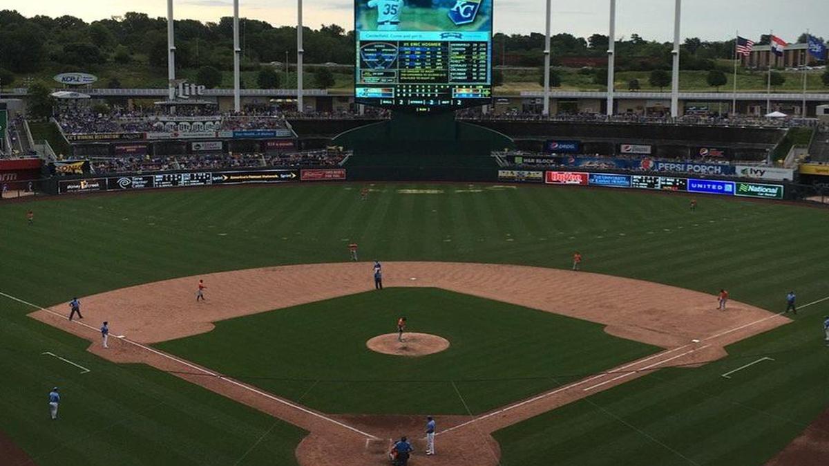 The setup from a charity concert left dead spots in the Kauffman Stadium outfield during the Royals’ last home stand.